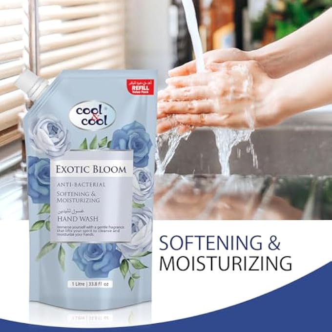 Cool & Cool HAND WASH POUCH 1 LITER - EXOTIC BLOOM SCENTED ANTI-BACTERIAL,SKIN-SOFTENING & MOISTURIZING LIQUID HAND WASH - Image 3